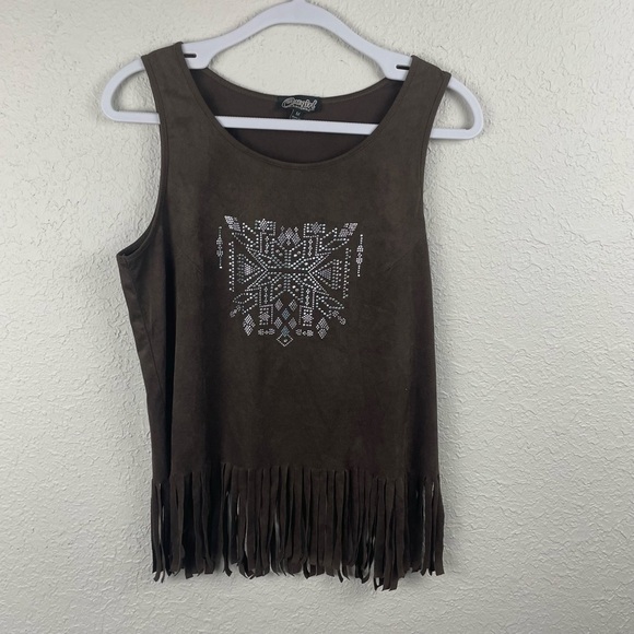 Cowgirl Hardware suede‎ fringe top with stud design - Picture 1 of 6